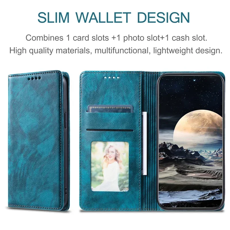 Premium Retro Leather Wallet Magnetic Flip Case – Universal