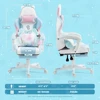 Gaming Chair, with Lumbar Cushion and Decorated Ears, Cute Ergonomic Computer Chair with Footrest, Reclining, PC Game Chair 2