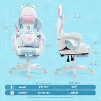 Gaming Chair, with Lumbar Cushion and Decorated Ears, Cute Ergonomic Computer Chair with Footrest, Reclining, PC Game Chair 2