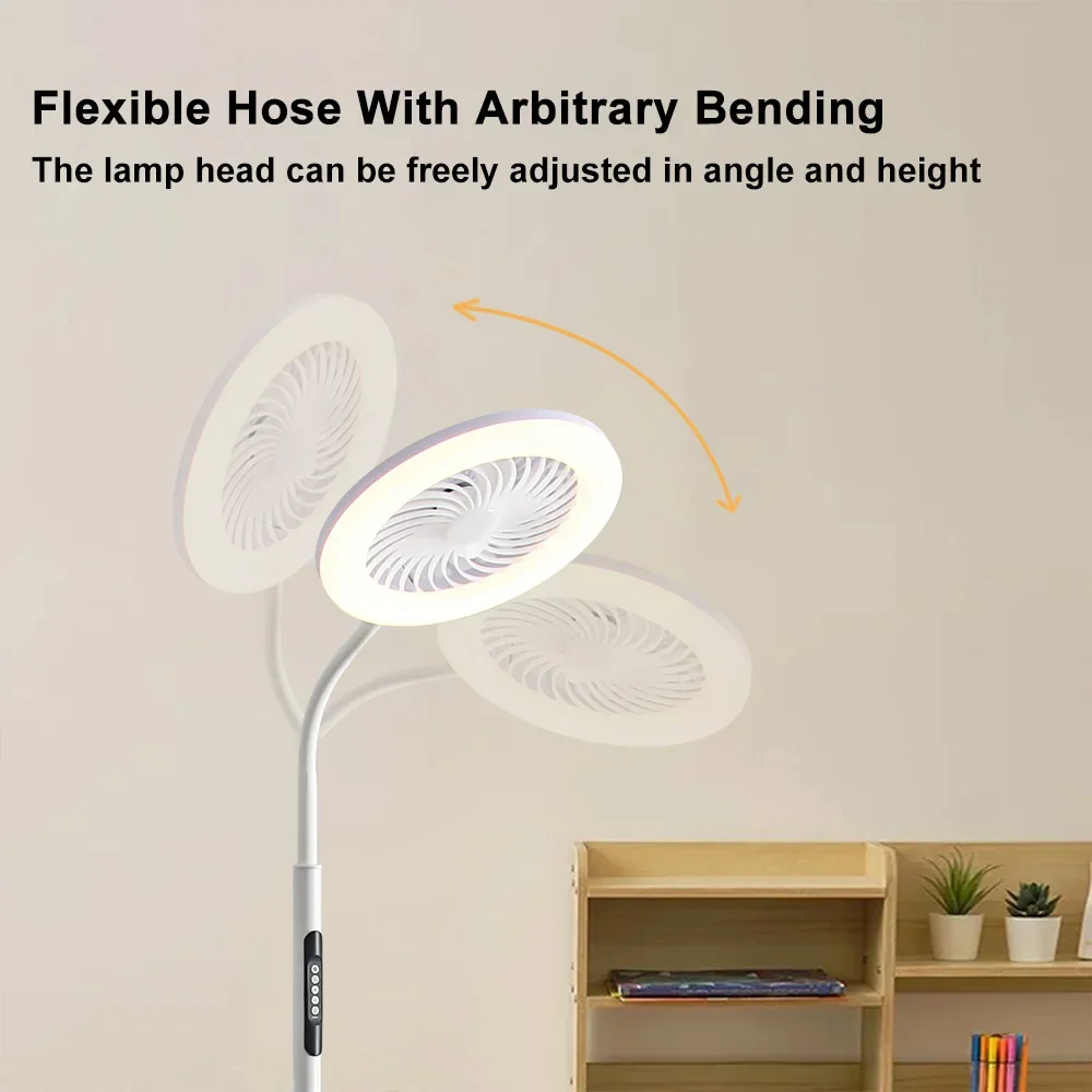 Modern LED Fan Light Floor Standing Full Spectrum Simple White Circular Ring Three Color Light Source For Living Room Bedroom