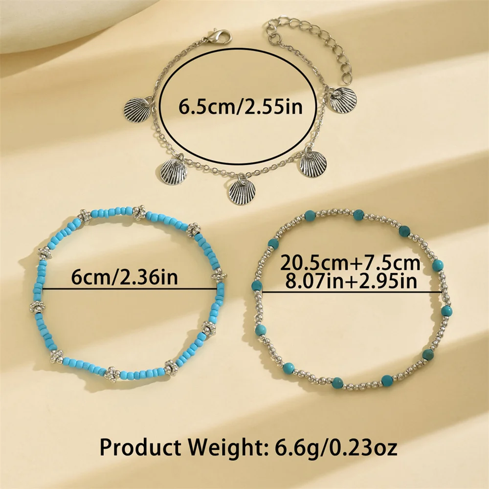 Blue Beads Foot Chain Alloy Shell Pendant Anklets Sets For Women Gold Silver Color Ankle Bracelet Beach Jewelry Summer Accessory