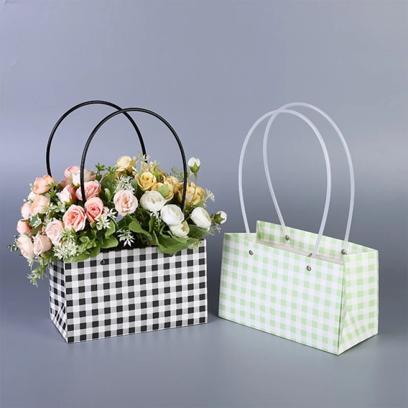 

wholesale square gift bouquet bag packaging luxury florist handle box carry kraft paper bag for flowers