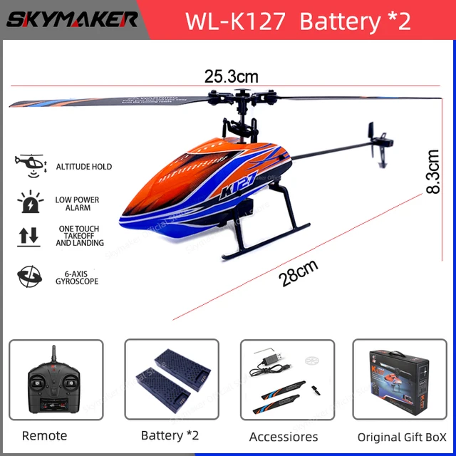 WLtoys RC Helicopters k200 K127 2.4Ghz 4CH 6-Aixs Gyroscope Fixed Height Single Blade Propellor Gyro Mini RC Toys For Kids Gift - K127-2B