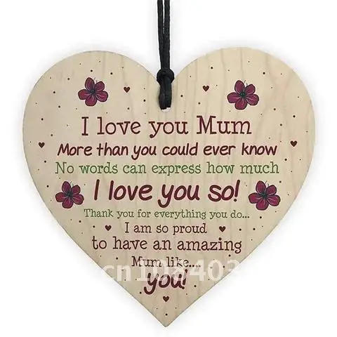 

Mother's Day Gift Wooden Hanging Heart Love Mum Sign Printing Plaque Ornaments I Love You Mum