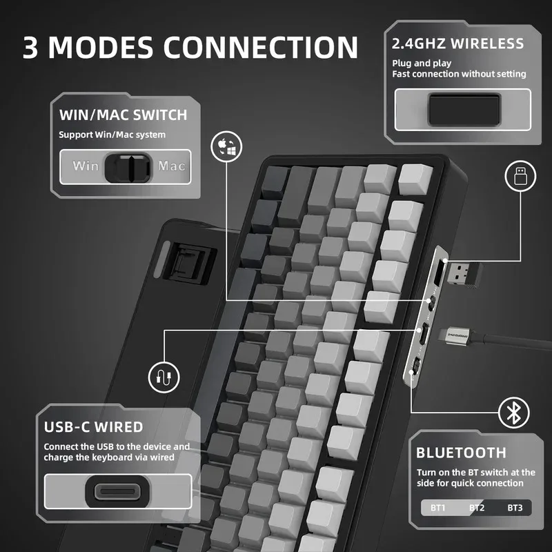 ATTACK SHARK X85/X85Pro 무선 기계식 키보드 75% 82키 트라이 모드 블루투스 유선 RGB 핫스왑 가스켓 노브 대용량 배터리