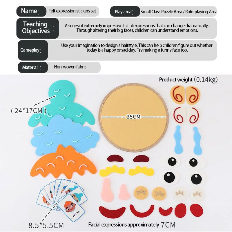 Children's DIY Emotion Stickers Early Education Emotion Expression Learning Game Felt Face Toys