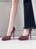 Womens Wine Red Matte Leather High Heels Fashion Pointed Toe Waterproof Platform Stiletto Heels Shoes Girl Party Prom Shoes 43 1