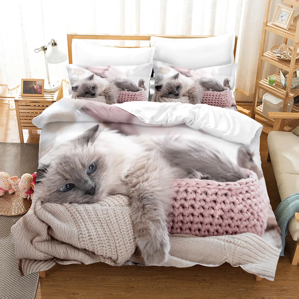 

Комплект постельного белья из микрофибры с милым рисунком кота