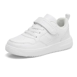 Kids' Casual Black Leather Sneakers - Non-Slip, Lightweight Shoes - 36 (White (Leather))