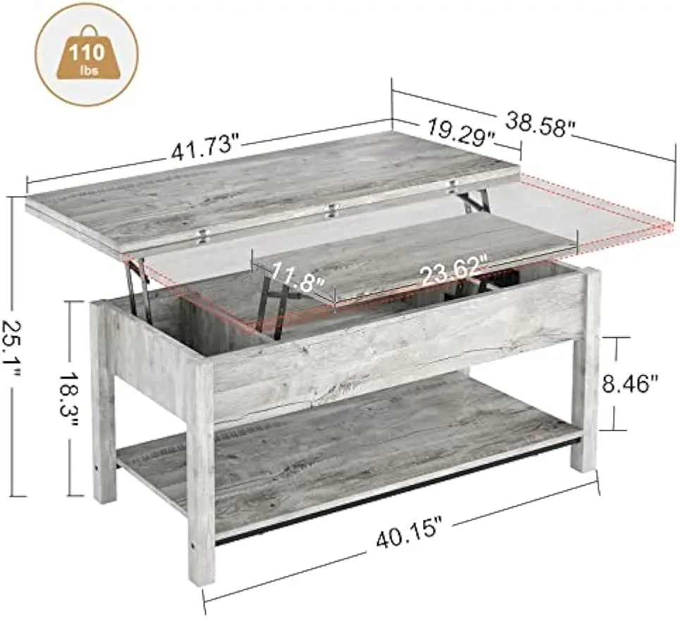 Lift Top Coffee Table, 4-in-1 Multi-Function Convertible Coffee Table with Storage, Coffee Table Converts to Dining Table