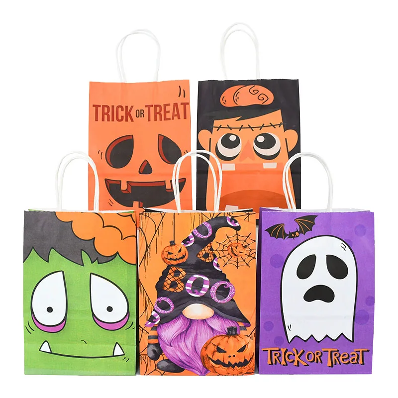 6Pcs Halloween Trick Or Treat Candy Bags Pumpkin Ghosts Treat Paper Bags For Halloween Party Gift Candy Snack Packaging Supplies