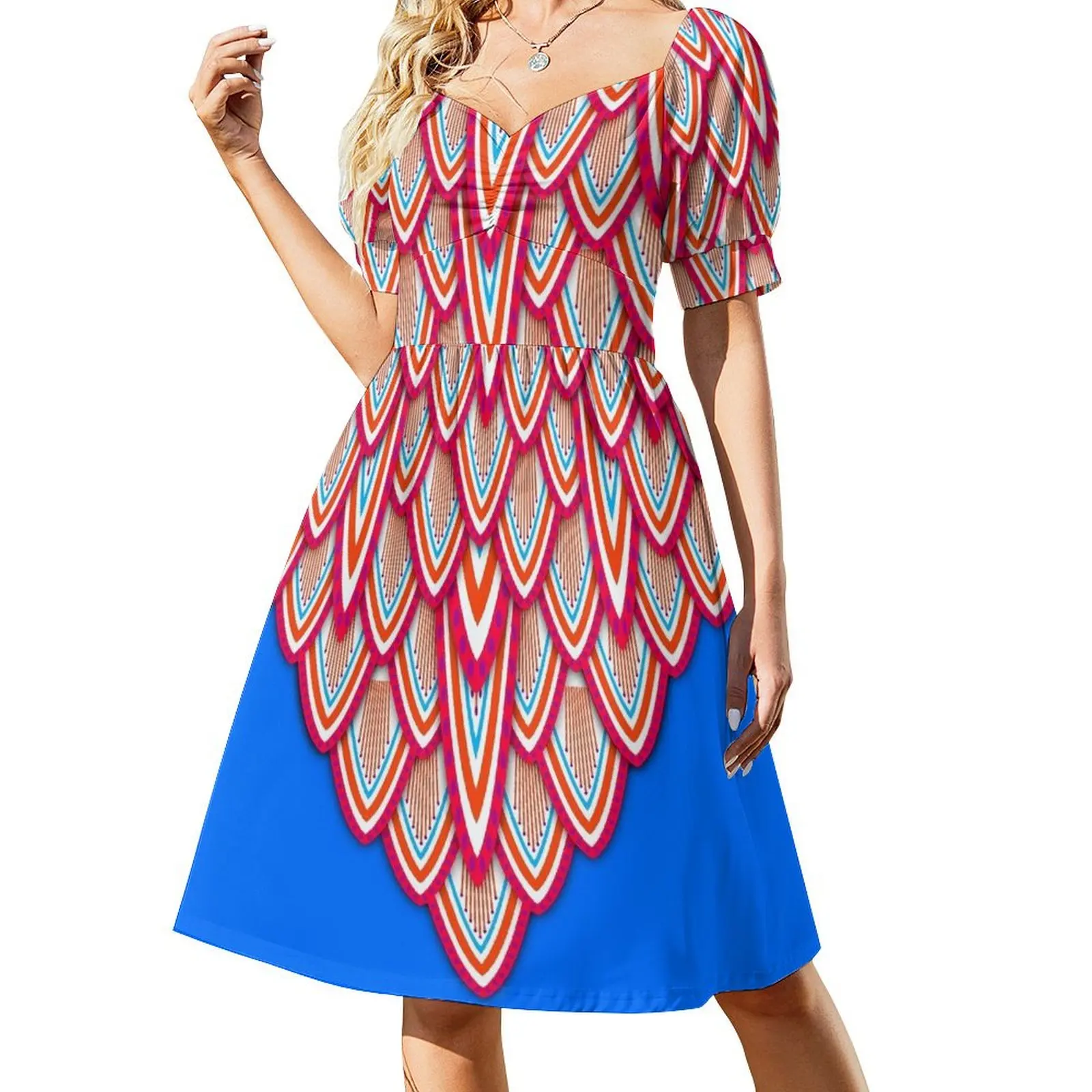 thumbnail image 1 of Vestido de manga corta inspirado en pavo real (carmesí y azul celeste) vestidos para vestidos de fiesta para mujer Vestido, 1 of 7