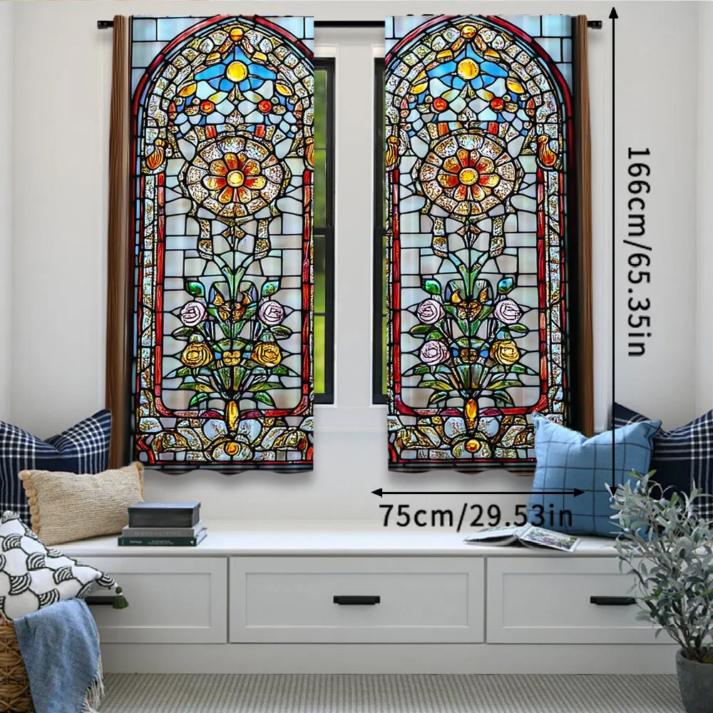 2Pcs European Chic Gothic Floral Curtains Colorful Curtains Suitable For Bedroom Bathroom Living Room Dining Room Study Room 3