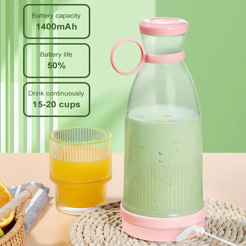 USB Rechargeable Portable Blender Juicer 380ml Compact Smoothie Maker for Fruits Vegetables Quiet Cordless Mixer with Travel Lid - Image 3