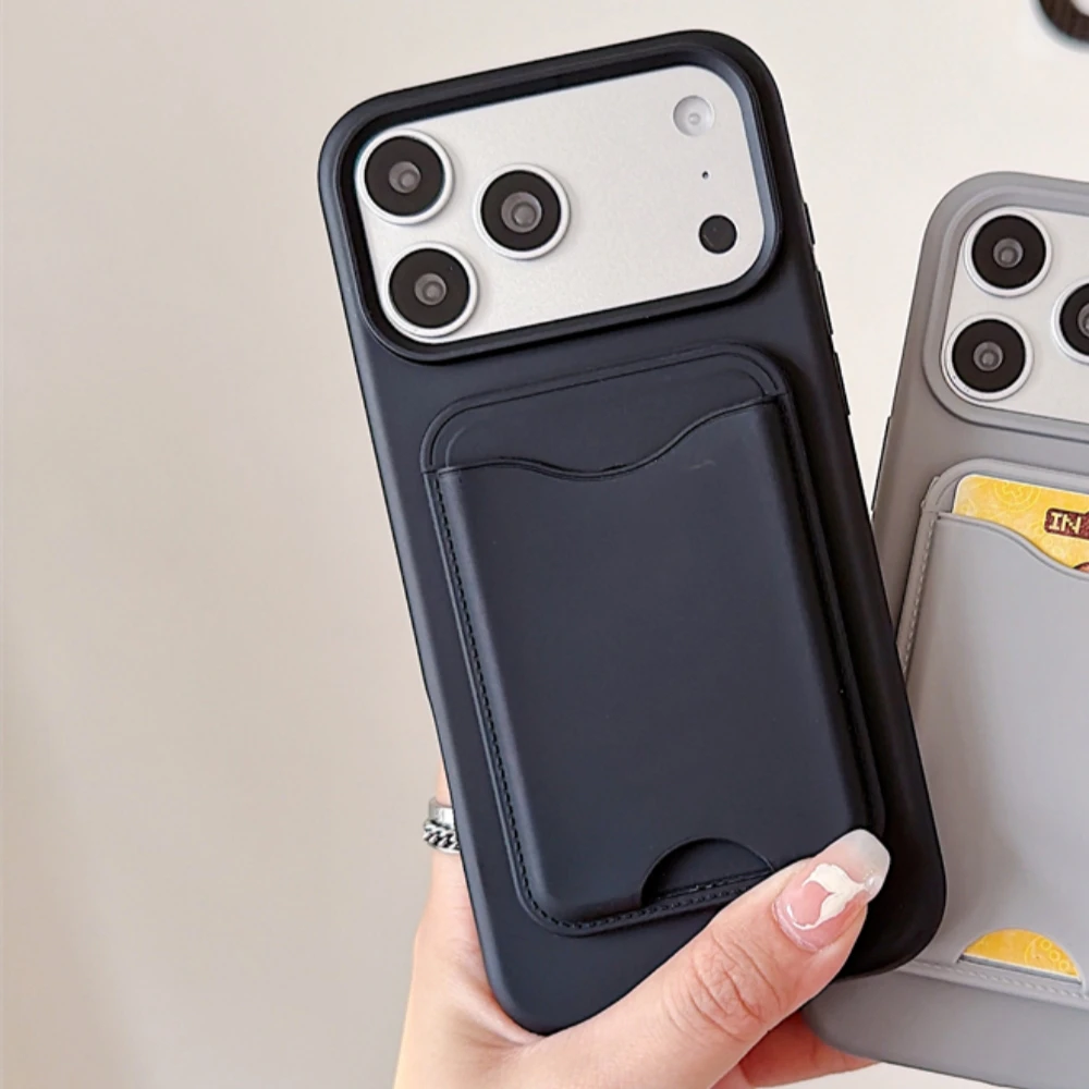 Premium Magnetic Liquid Silicone Phone Case with Card Holder - Candy Color Shockproof Cover