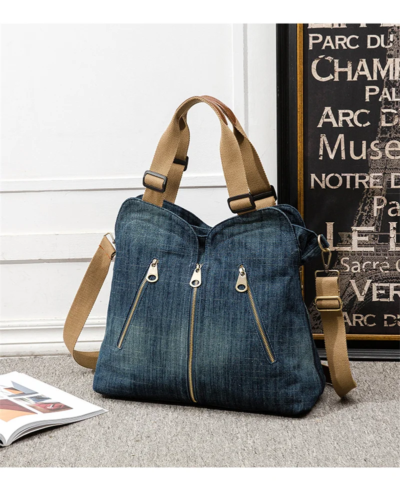 2023 Top Quality Women Denim Shoulder Bags Large Size Jeans Handbags Totes Casual Women Bags 2 Colors Drop Shipping