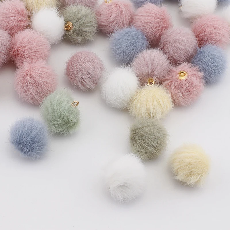 Plush Fur Covered Ball Beads Charms DIY Pompom Beads Pendant for Necklace Earring Bracelet Jewelry Making 10pcs fur ball charms