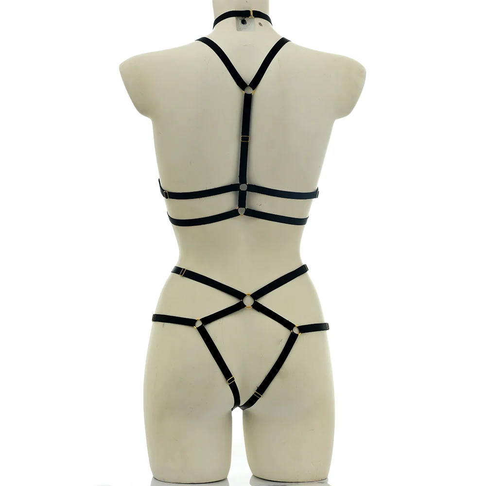Cosplay Costume Hollow Elastic Adjust Body Harness Cage Bra G-string Lingerie Set Rave Wear Women Halloween Sexy Bondage Body Cage Harness