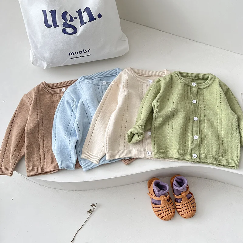 

Children Clothing 2023 Spring and Autumn New Soft Thin Hollow Cotton Baby Knitted Cardigan Sunscreen Breathable Sweater Coat
