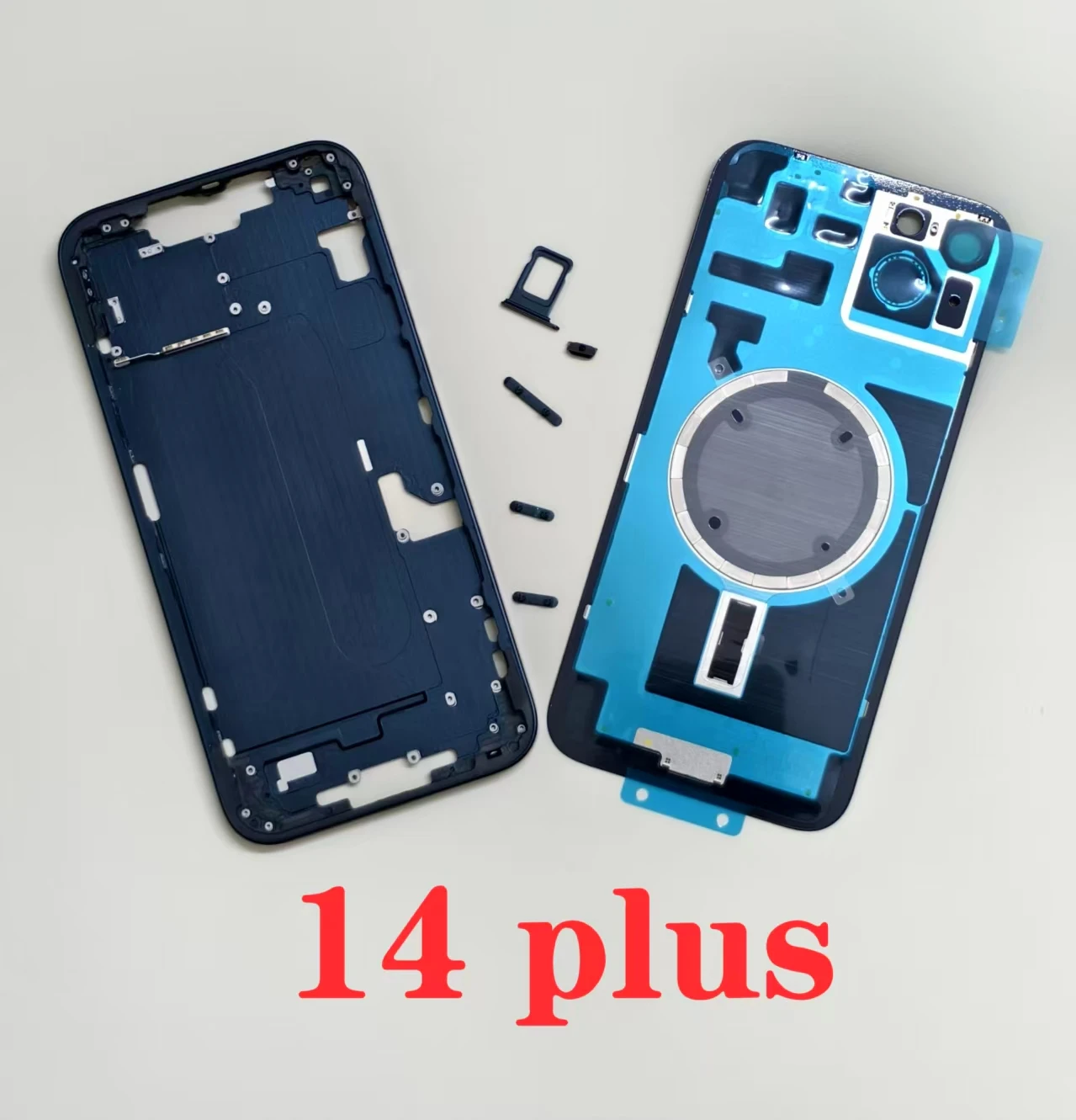 아이폰 14 프로 맥스 14 플러스 백 하우징 커버 후면 배터리 도어 후면 유리 및 섀시 프레임 SIM 트레이 OEM 아이폰 14 플러스용