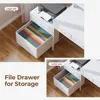 L Shaped Desk with File Drawers, 64" Home Office Desk with Power Outlet & LED Lights, 6