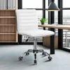 Mid Back Vanity Chair,Low Back PU Leather Swivel Computer Desk, Task and Office Chair Retro with Armless Ribbed (White) 6