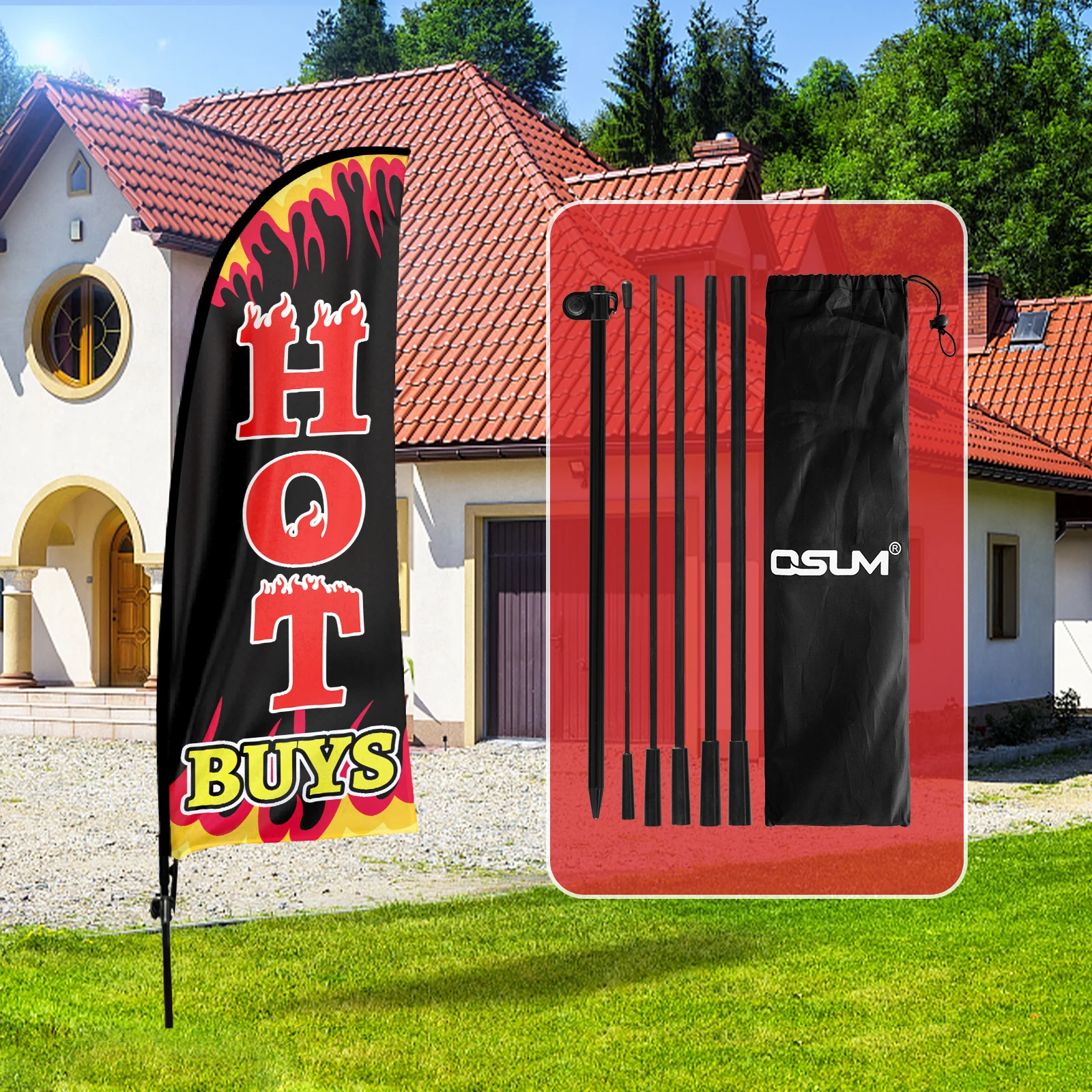 Fsflag Sale Feather Flag,7 Ft Tall Business Windless Flag Signs Con Pole Kit E Ground Spike Banner