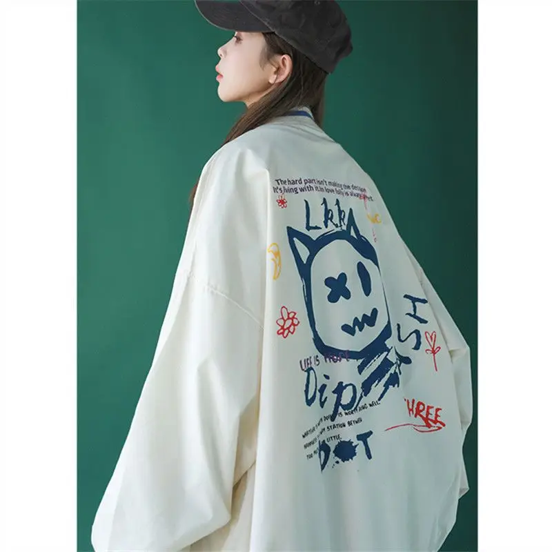 

Demon Cartoon Printed Baseball Jersey Y2K Spring and Autumn New Korean Version Loose Coat Trend Student Couple Top Hip-hop