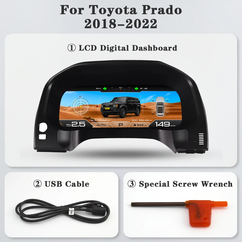 AUTOTOP 12.3" 1920*720 Digital Gauge Instrument Panel for Toyota Prado 2018-2022 Speedometer Cluster Linux LCD Dashboard
