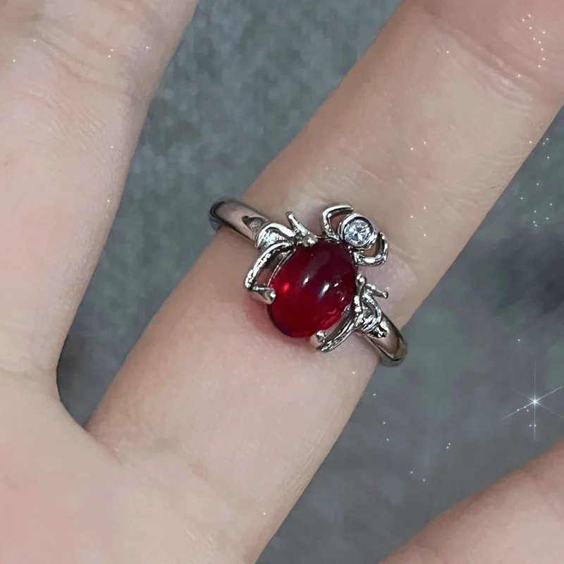 Irregular Red Crystal Glass Butterfly Aesthetic Rings for Women Y2K Gothic Spider Cross Ring Creative Grunge Jewelry Accessories 6