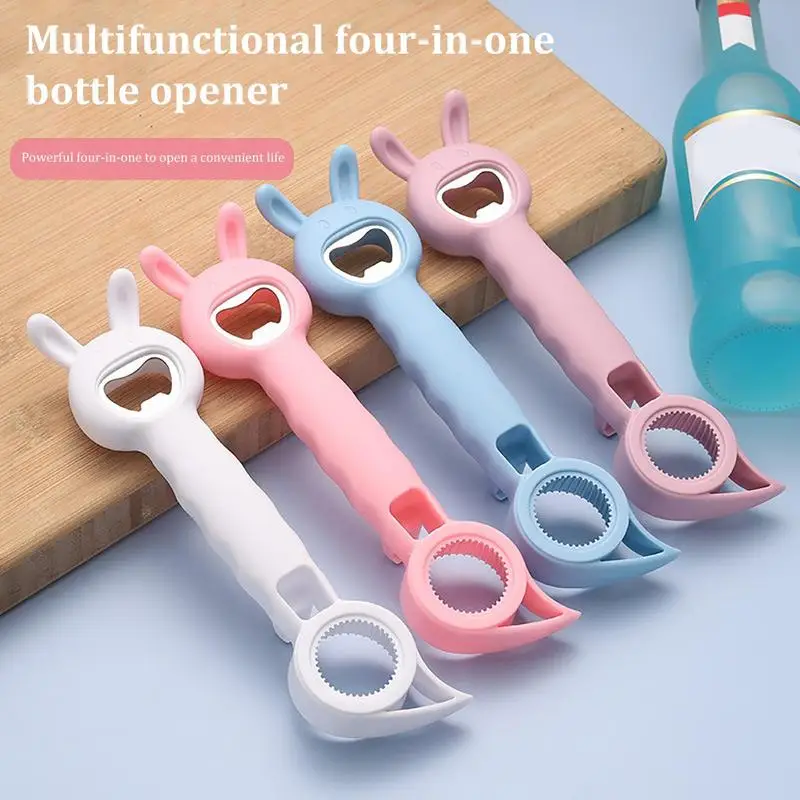 

Multifunctional Bottle Opener 4-in-1 Manual Wine Beer Soda Cap Opener Durable Anti-Slip Lid Opener Tool For Weak Hands Seniors