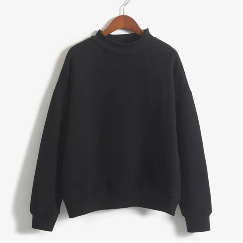 Christmas Fleecing Half High Neck Long Sleeve Preppy Casual Top Women Clothing Autumn Winter Solid Simple Pink Sweatshirts Basic 5