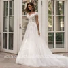 Woman Wedding Dress Customized Cap Sleeve Scoop Neck Lace Applique Sweep Train Illusion Back Buttons Princess Bridal Gown 5