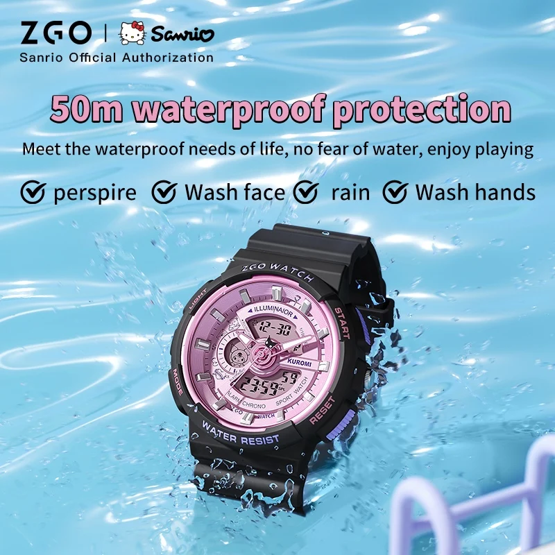 ZGO X Sanrio Kuromi Women's Watch Middle and High School Students Girls 50M Waterproof Electronic Watches Gift 8573 5