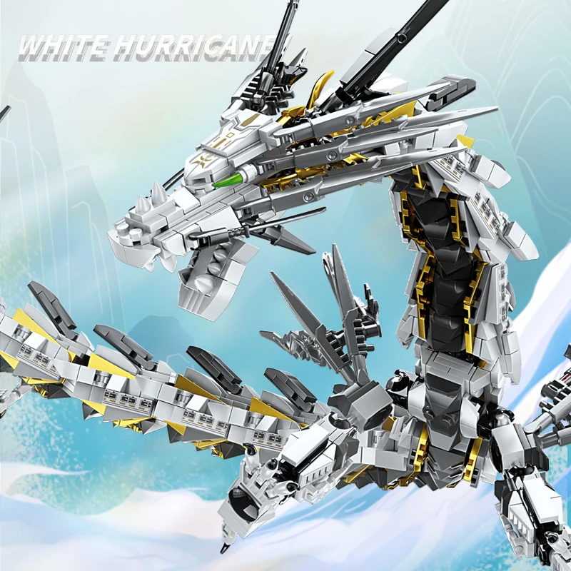 

1485PCS Behemoth Sky Dragon Building Blocks Diy White hurricane Mechanical Dragon Model Desktop Decoration Kids Toy Holiday Gift