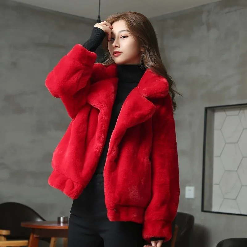 2023 New Women Winter Faux Mink Fur Coat Short Jacket Loose Overcoat Simple Commuter Jacket Female Thicken Warm Fashion Outwear