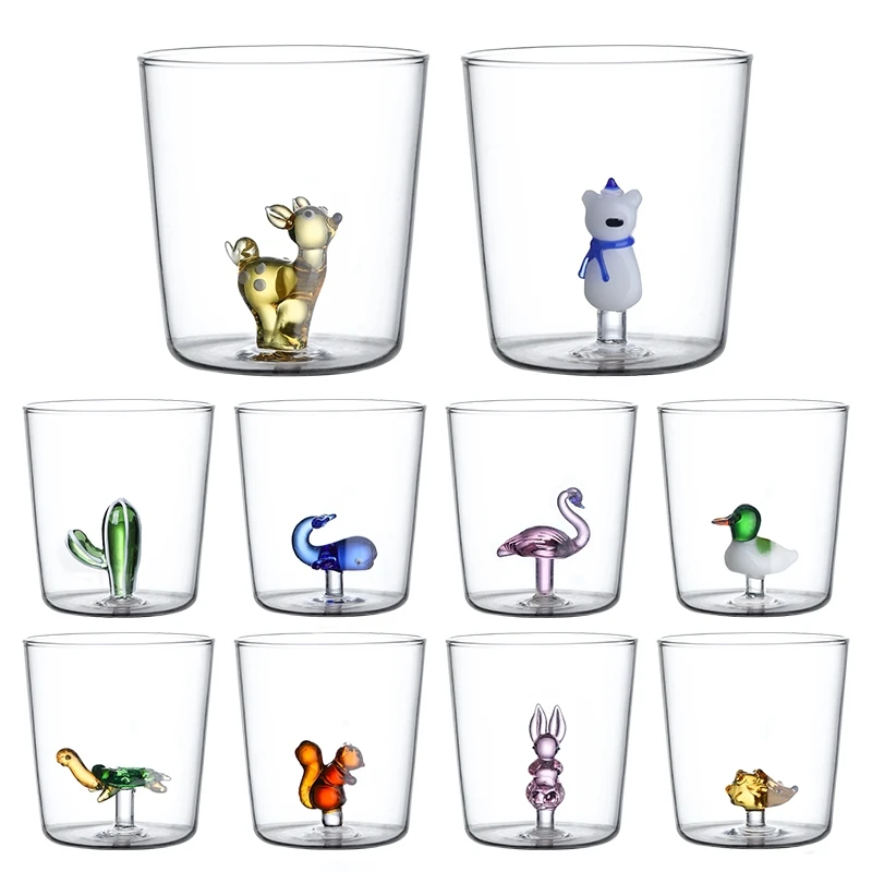 3D Animal Flower Built-in Glass High Borosilicate Glass Heat-resistant Transparent Drinking Cup Milk Coffee Juice glass cup
