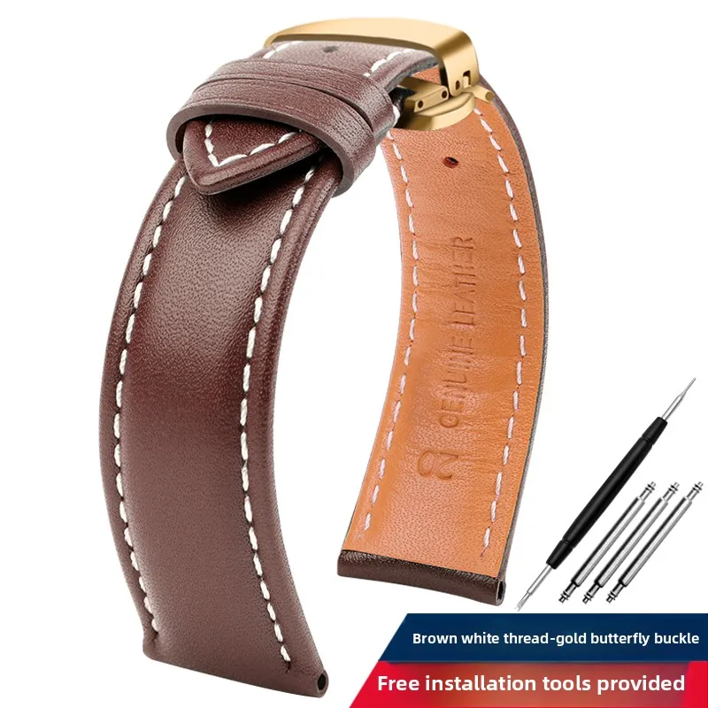 Premium Genuine Leather Men's Watch Band - Black, Brown, Blue - Luxurious Cowhide Bracelet