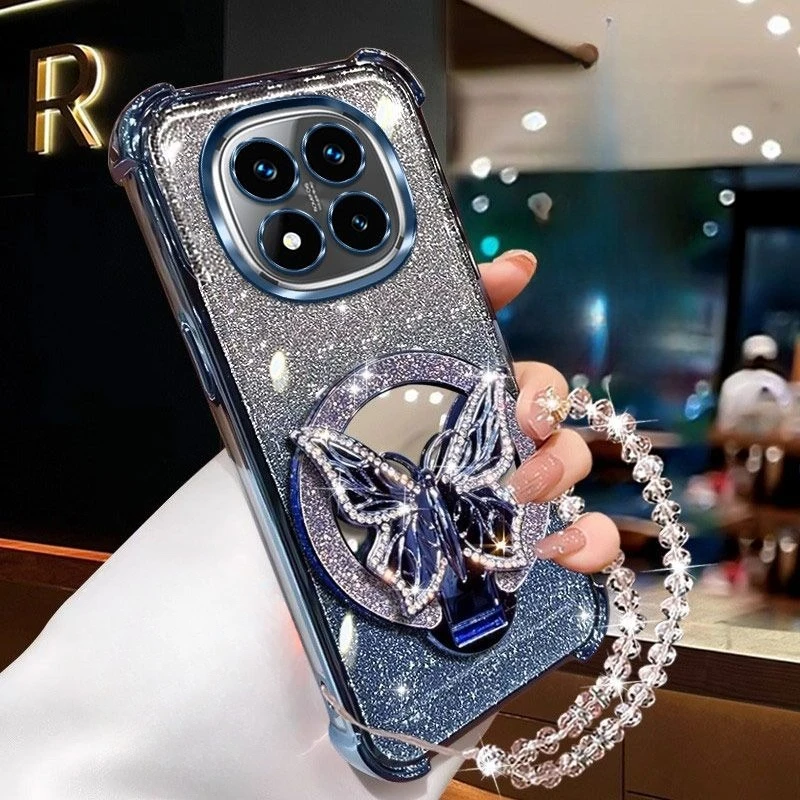 Crystal Glitter Butterfly Mirror Stand Shockproof Bracelet Case
