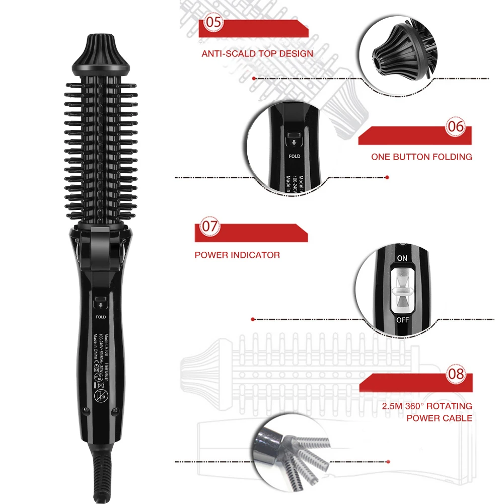 Curling Iron Ceramic Ionic Hair Curler Electric Hot Brush Anti-Scald Curling Wand Portable Hair Styling Tools