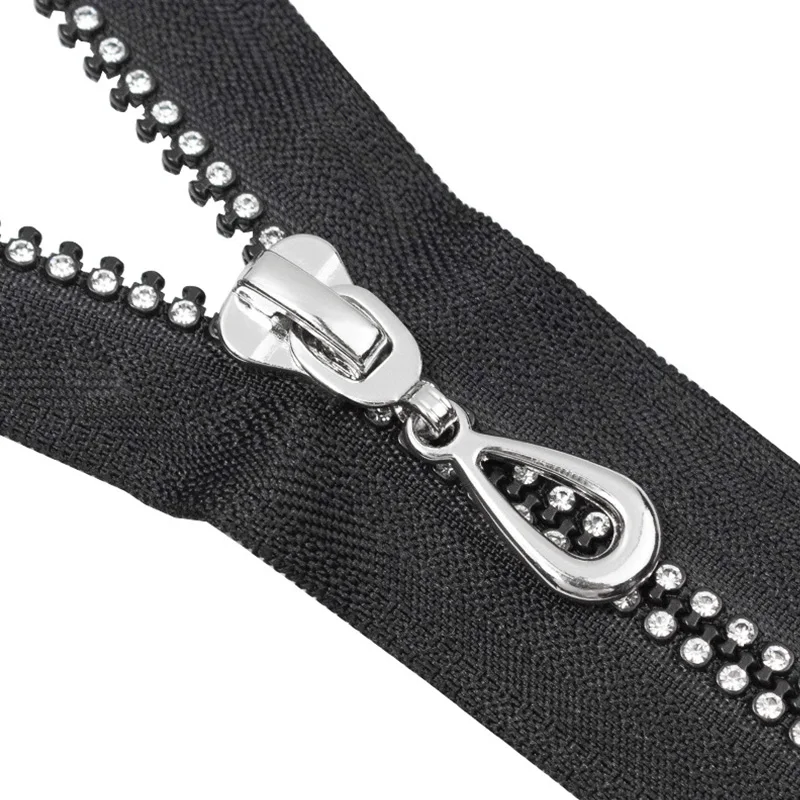 40/50/60/70Cm 5 # Luxury Rhinestone Diamond Black Resin Zipper Handmade Open-End Repair Zip Bag Coat Jacket Accessori Per Cucire