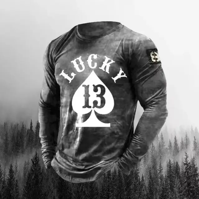 Poker A Print T-Shirt Long Sleeve Winter O-Neck Soft Top Men'S 2022 Fashion Skull Us Vintage Cotton Comfortable Clothes T-Shirt 3