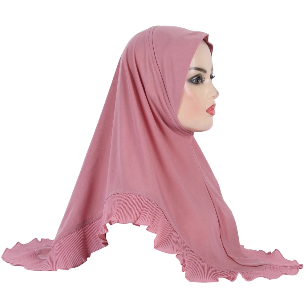 High Quality Muslim Amira Hijab with Ruffles Pull On Islamic Scarf Head Wrap Pray Scarves Women\\\'s Headwear Headscarf Turban Hat