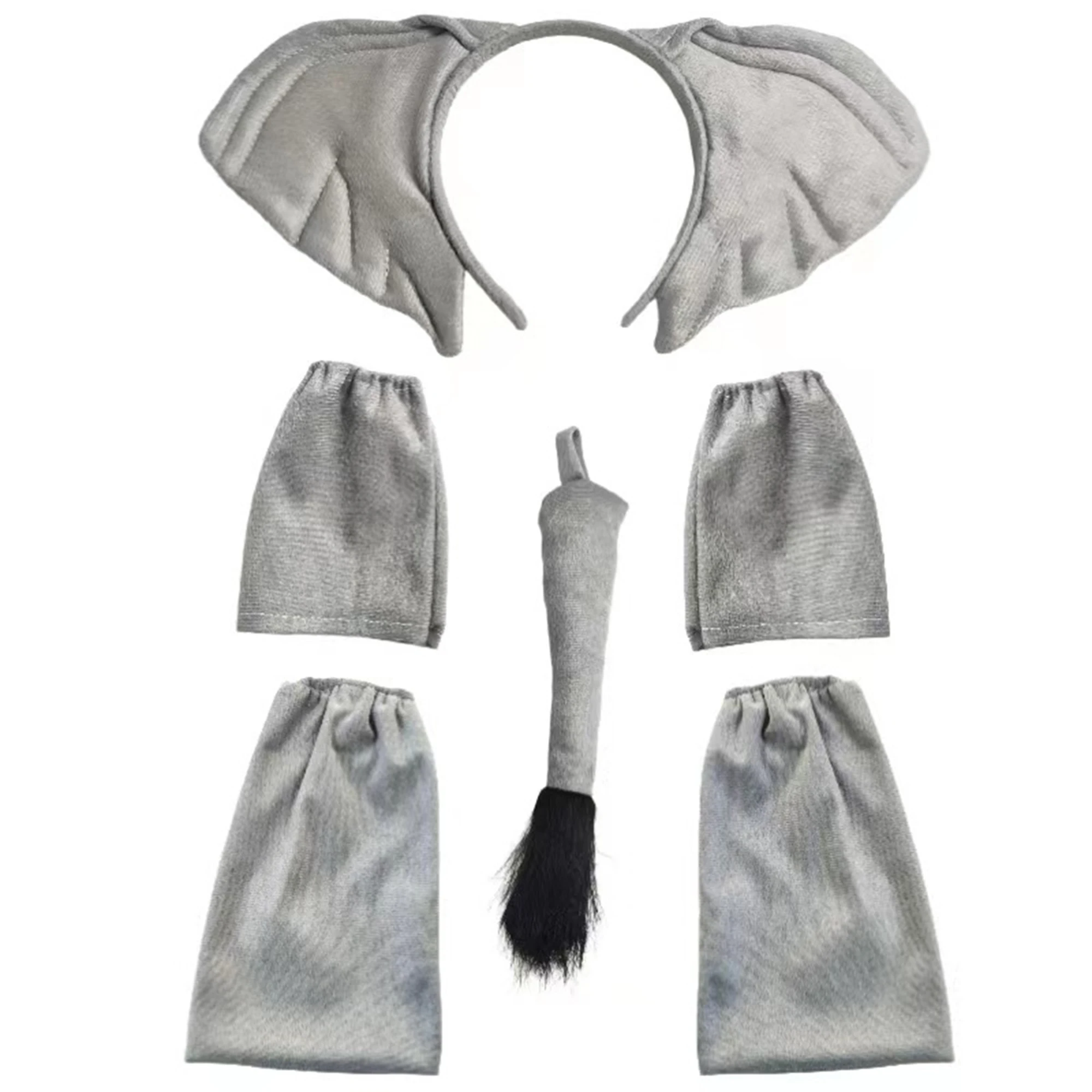 Grey Elephant Costume Set with Headband Gloves Leg Warmers and Tail for Halloween Cosplay Party Dress Up