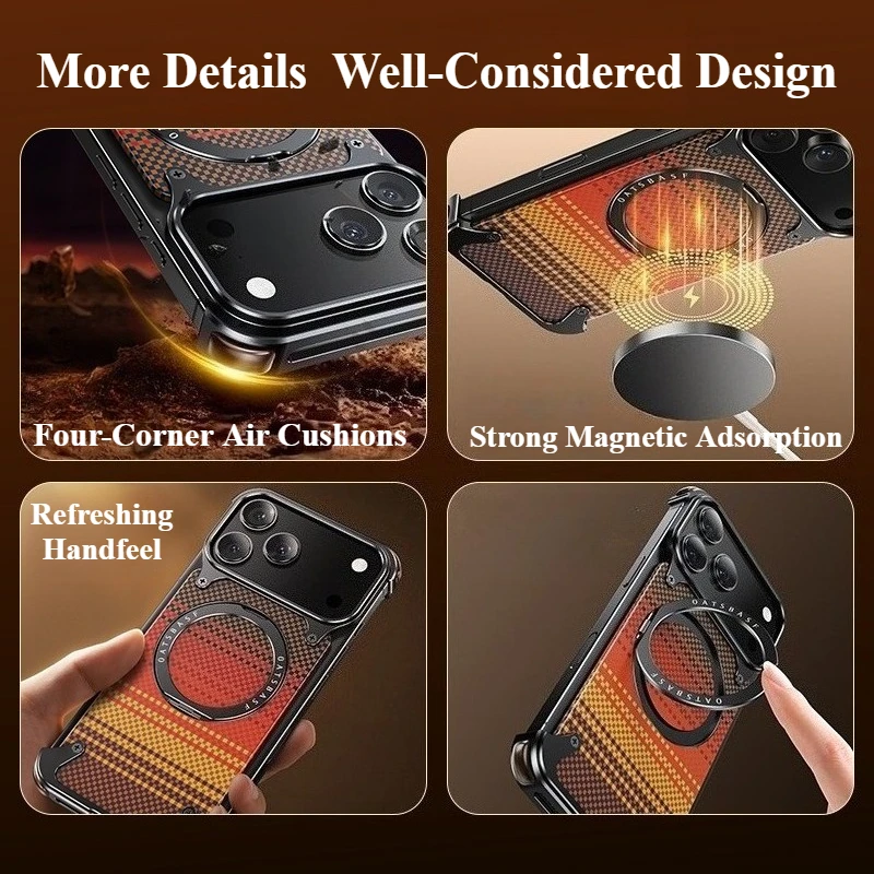 Oatsbasf Magnetic Shockproof Phone Case with 360° Rotatable Kickstand and Carbon Fiber Texture
