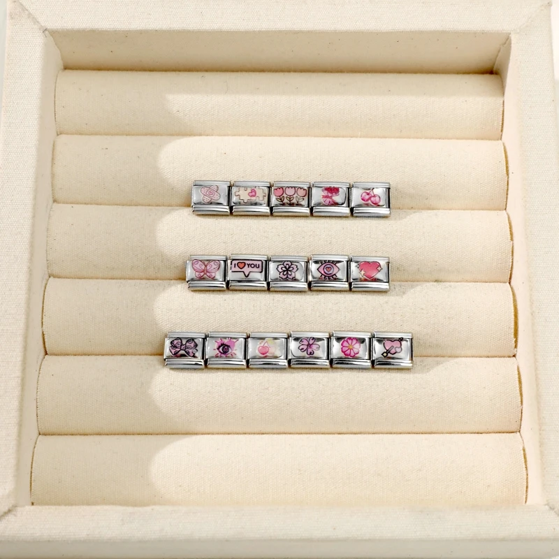 Pink Flowers Jewelry Charm Bracelet Stainless Steel