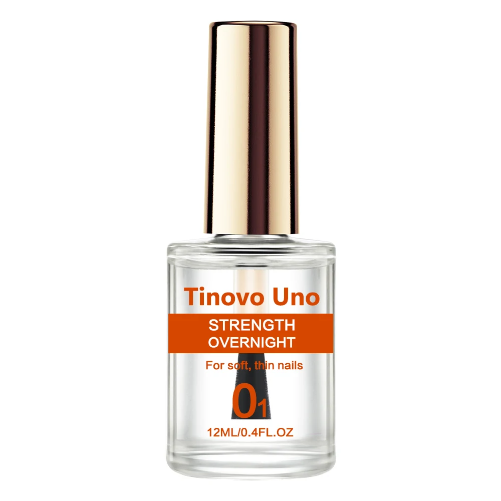 Tinovo Uno Strength Overnight Clear Nail Strengthener Hardener Fast Dry High Shine Finish For Soft Thin Nails Growth Bright Oil 6