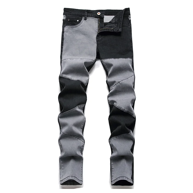 

Mcikkny New Men Vintage Biker Casual Jeans Trousers Patchwork Motorcycle Washed Denim Pants Streetwear Patchwork