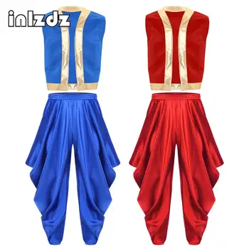 Costume arabo da uomo Principe arabo Cosplay Vest Gilet Gilet Pantaloni Harem Abito per spettacoli teatrali di carnevale di Halloween