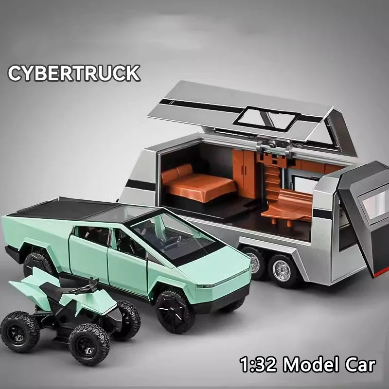 

New 1:32 Tesla Pickup Tow Car Model Simulation Sound And Light Pull Back Toy Car Off-Road Vehicle Boy Collection Decoration Gift